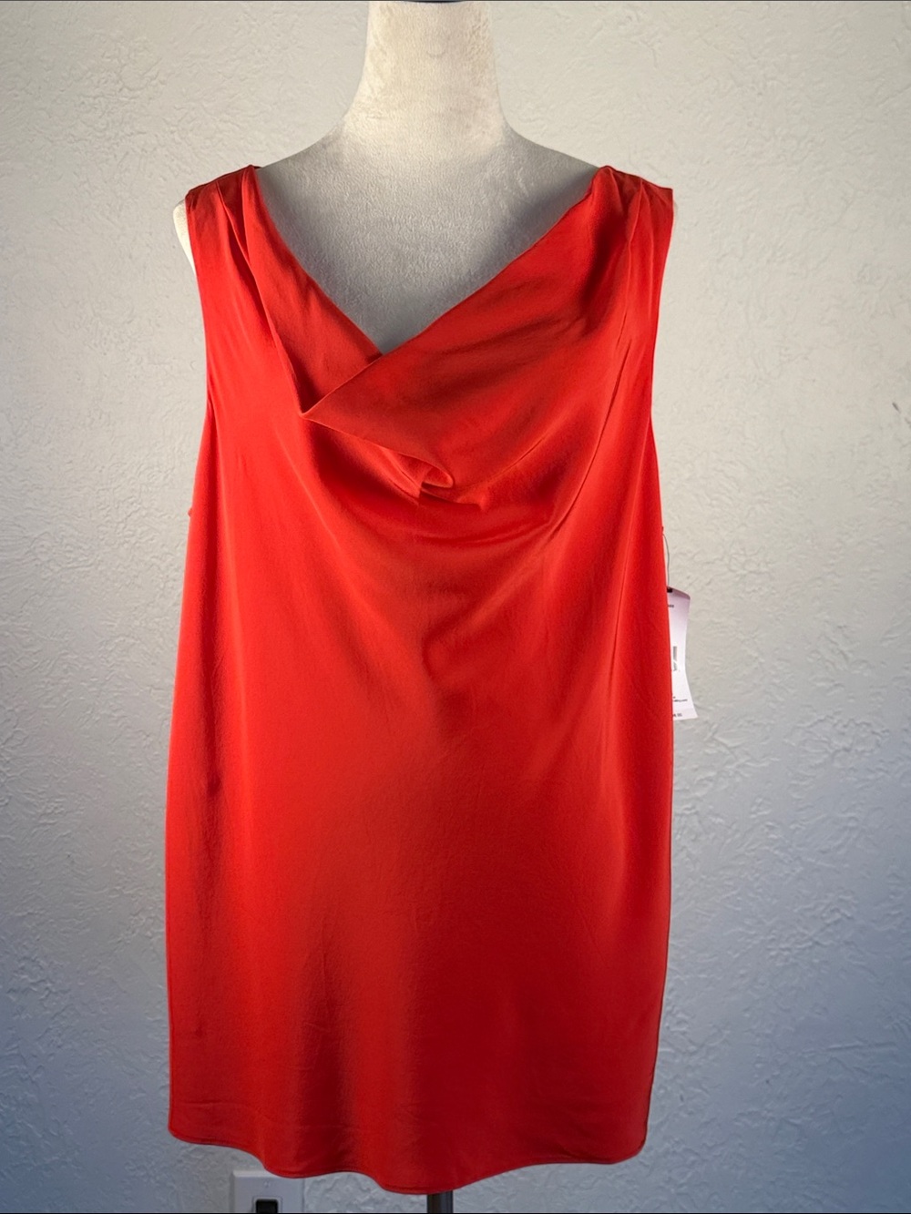 Lafayette 148 New York Red Sleeveless Draped Neck Silk Top size 18